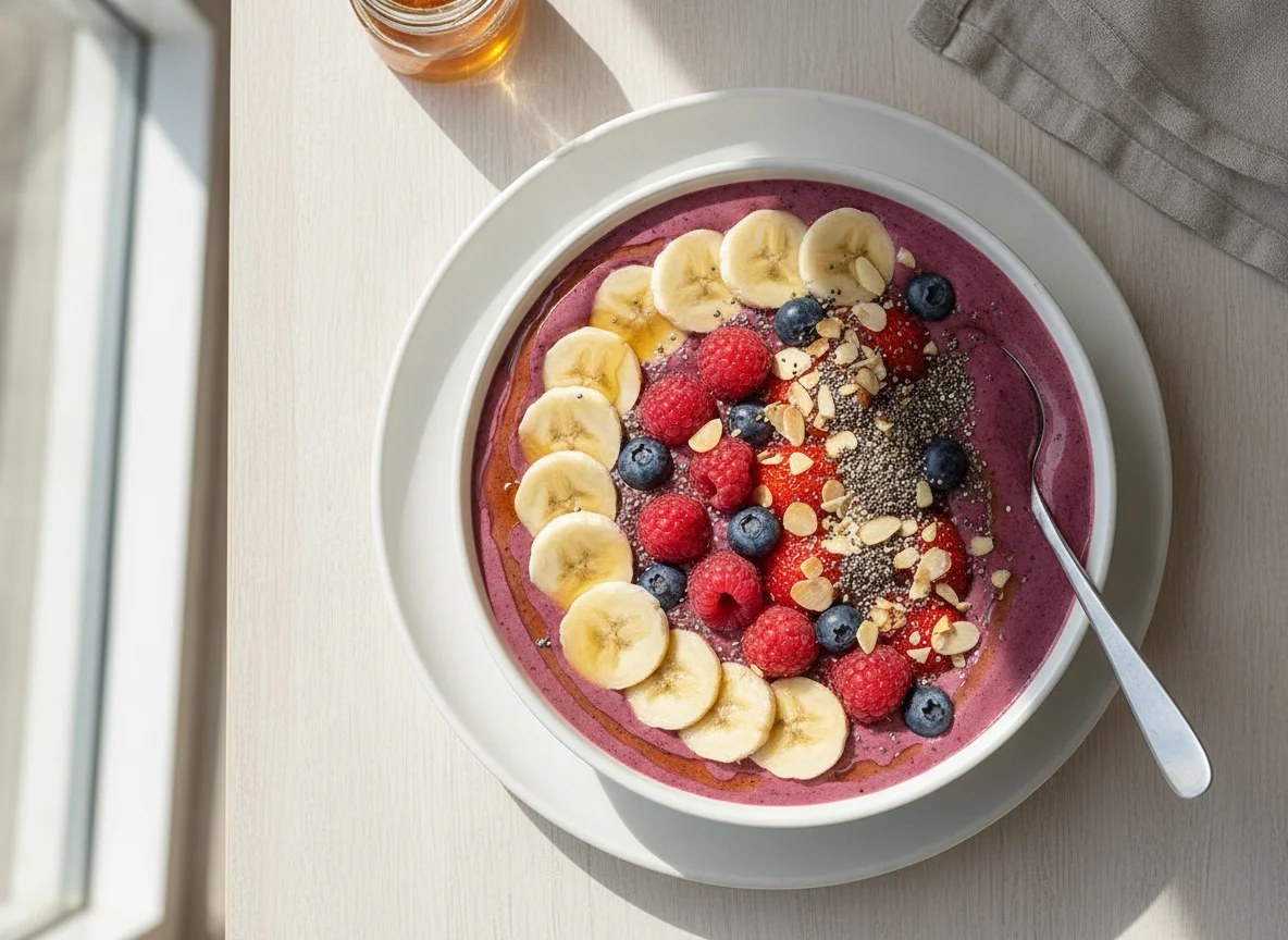 Beeren-Smoothie-Bowl mit Banane photo