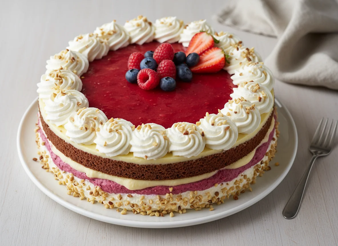 Beerentorte mit Schokoladen- und Vanillecreme photo