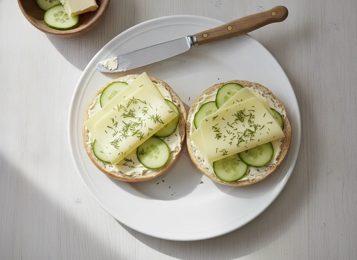 Belegte Brötchen mit Käse und Gurke photo