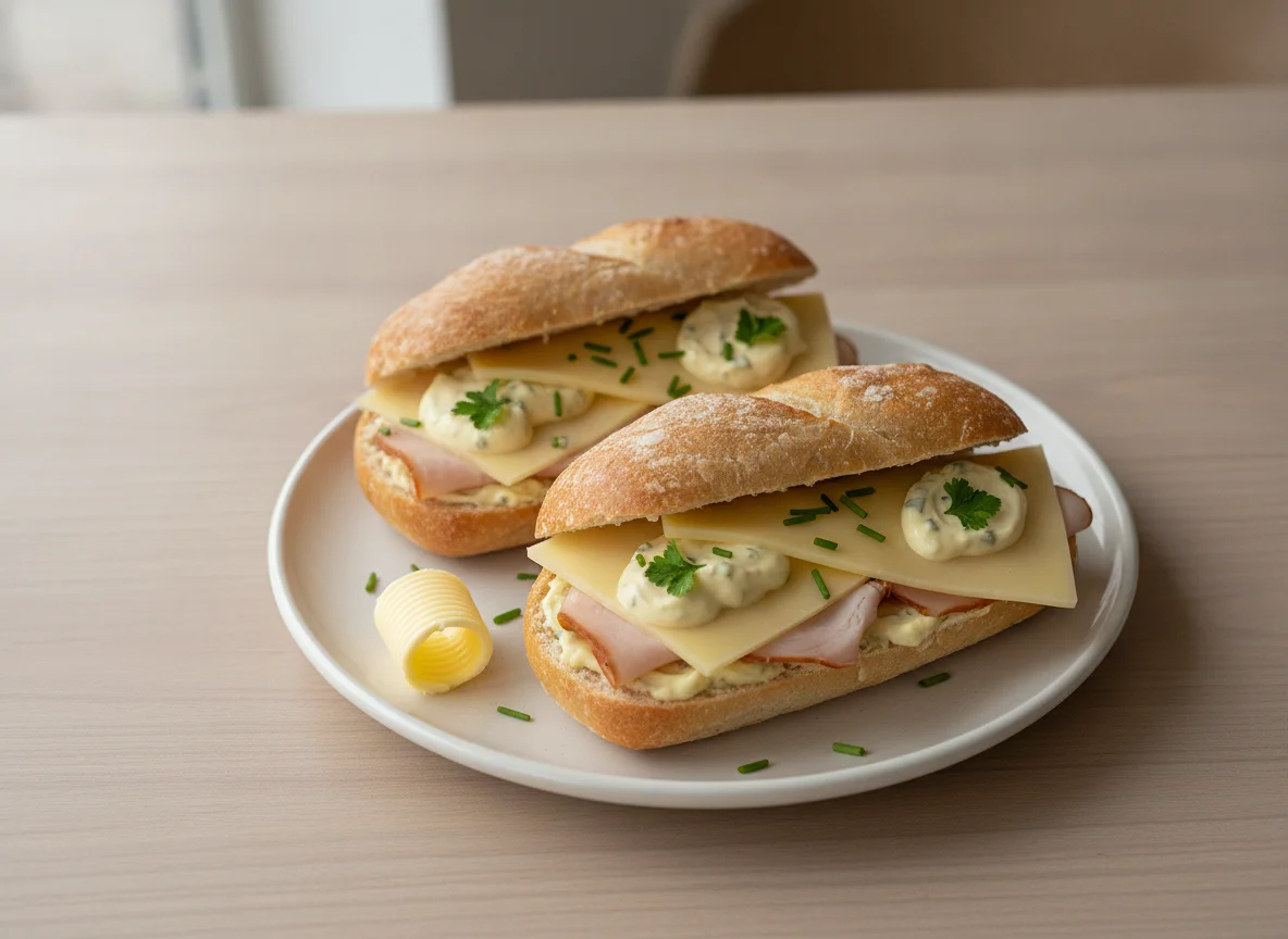 Belegte Brötchen mit Käse und Putenbrust photo
