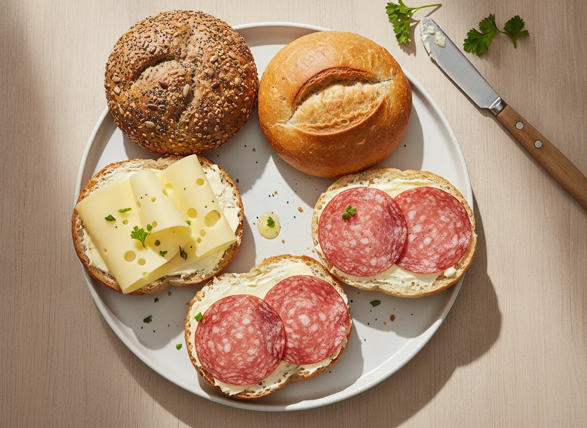 Belegte Brötchen mit Käse und Salami photo