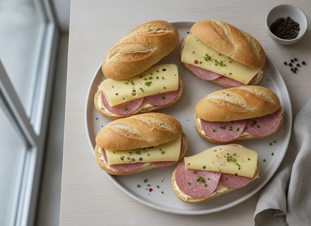 Belegte Brötchen mit Käse und Wurst photo