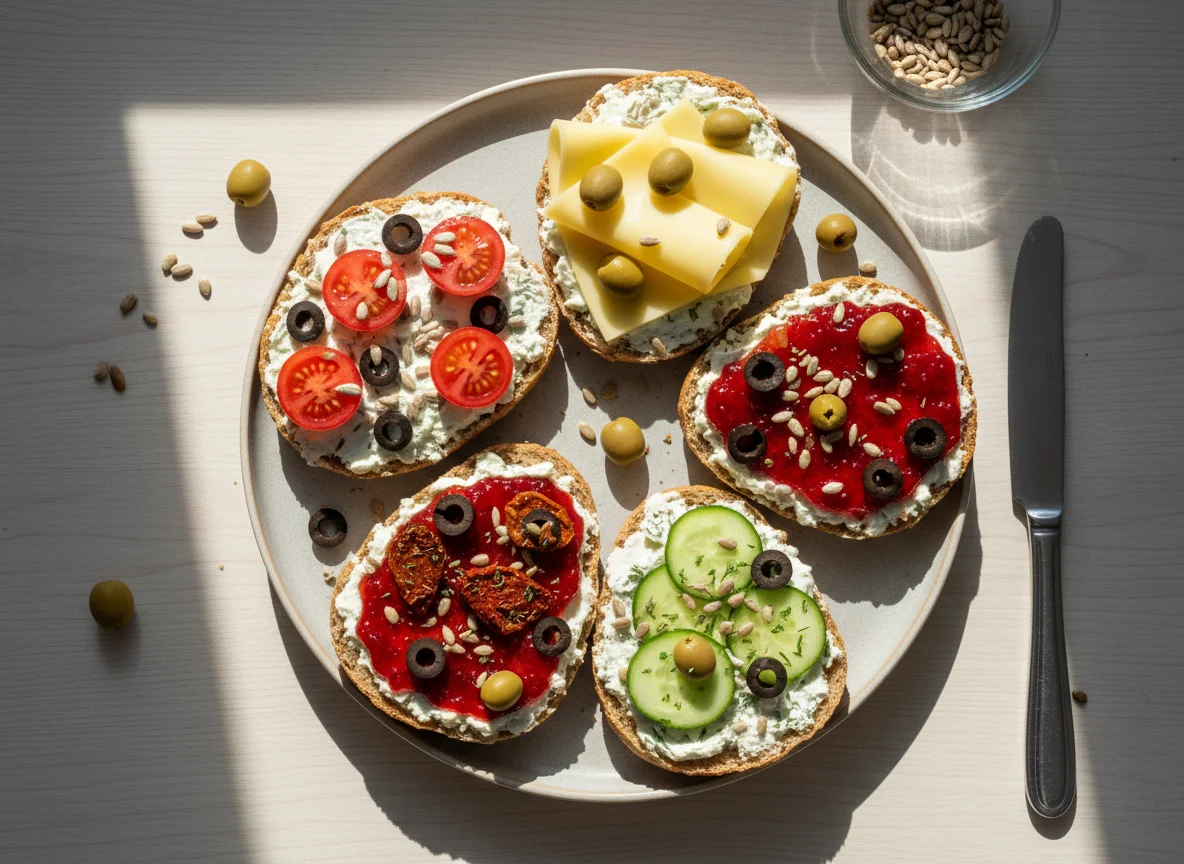 Belegte Brötchen mit Oliven photo