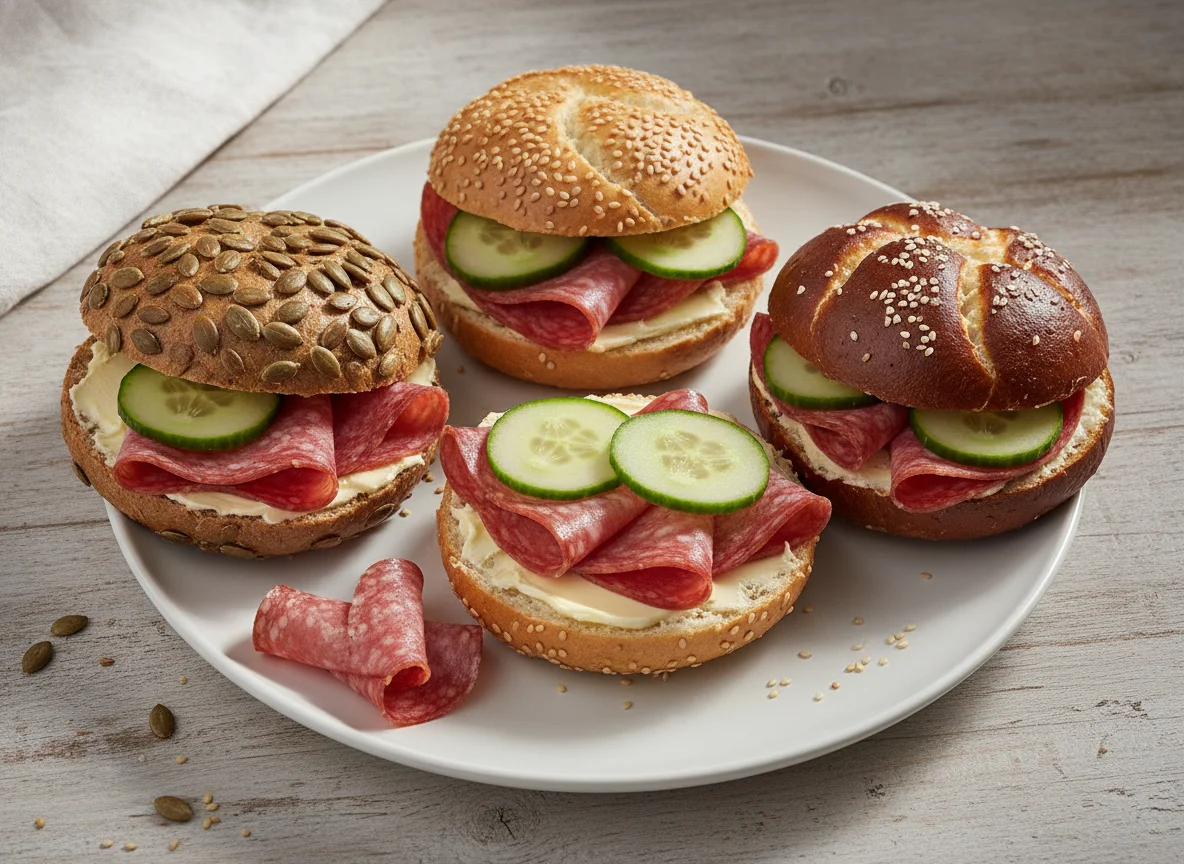 Belegte Brötchen mit Salami photo
