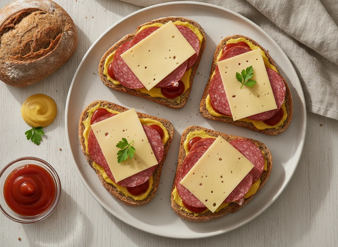 Belegte Brötchen mit Salami und Käse photo