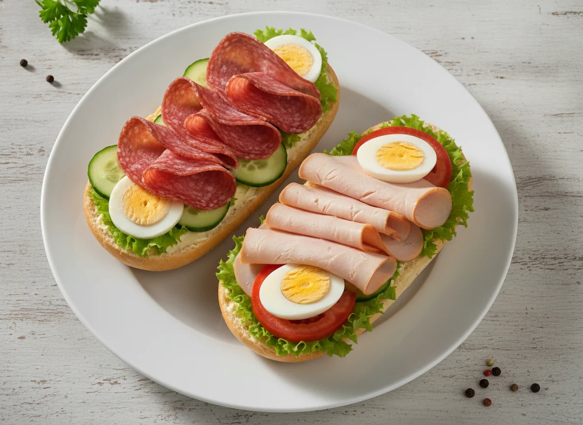 Belegte Brötchen mit Salami und Putenbrust photo