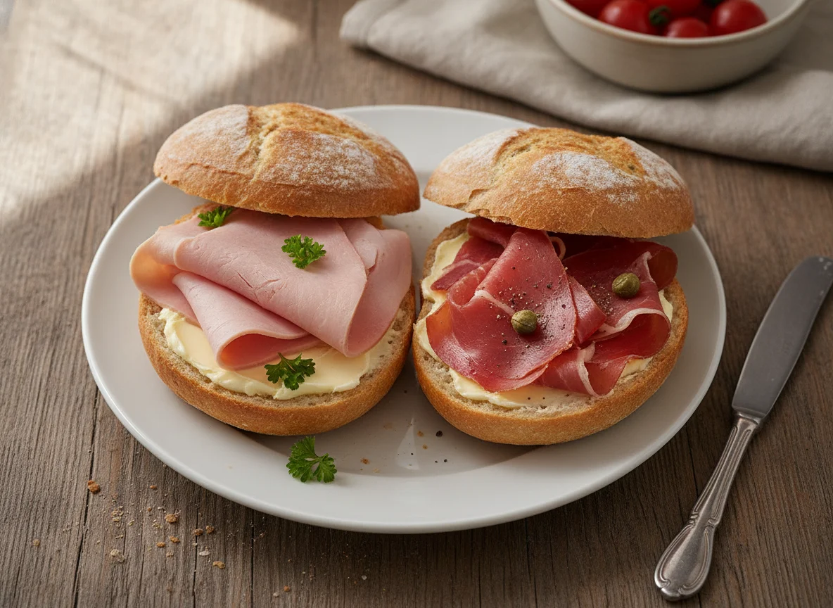 Belegte Brötchen mit Schinken photo