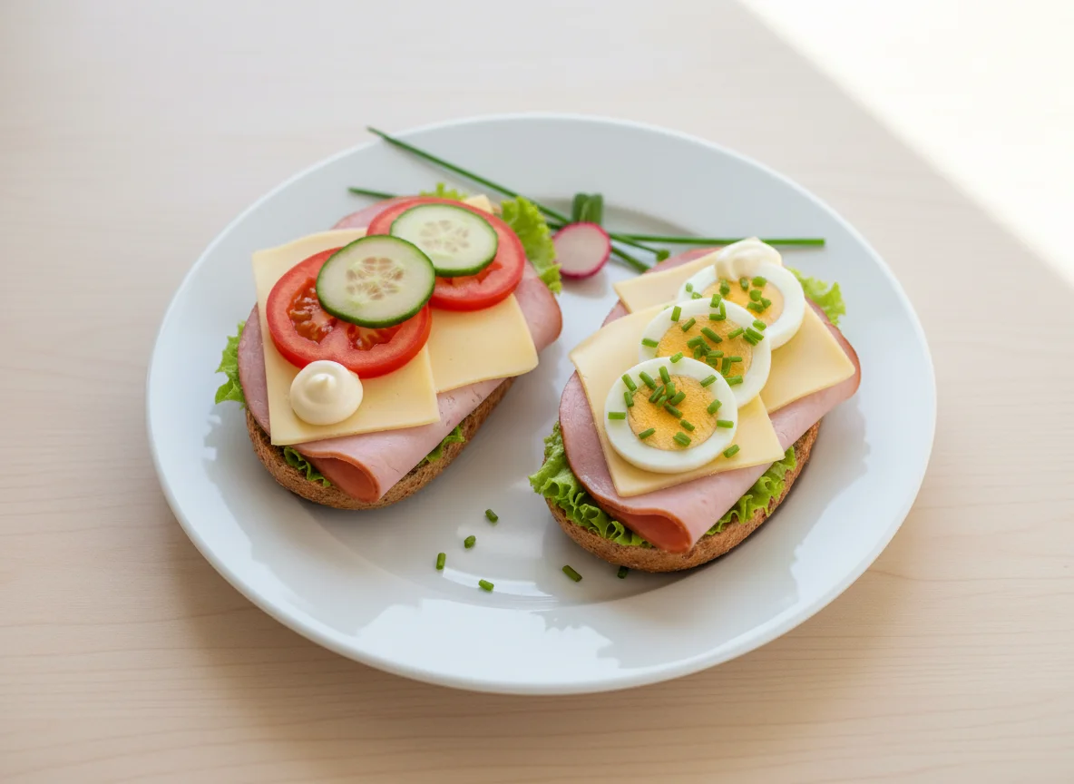Belegte Brötchen mit Schinken und Käse photo