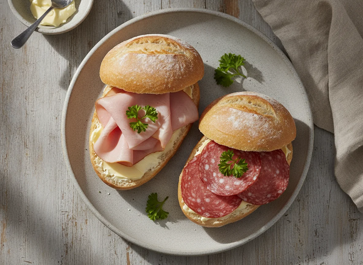 Belegte Brötchen mit Schinken und Salami photo