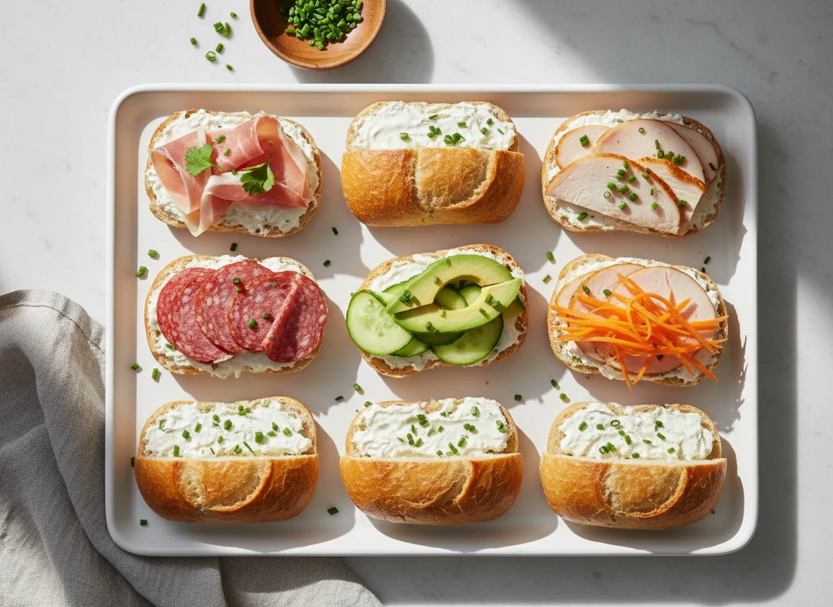 Belegte Brötchen mit verschiedenen Belägen photo