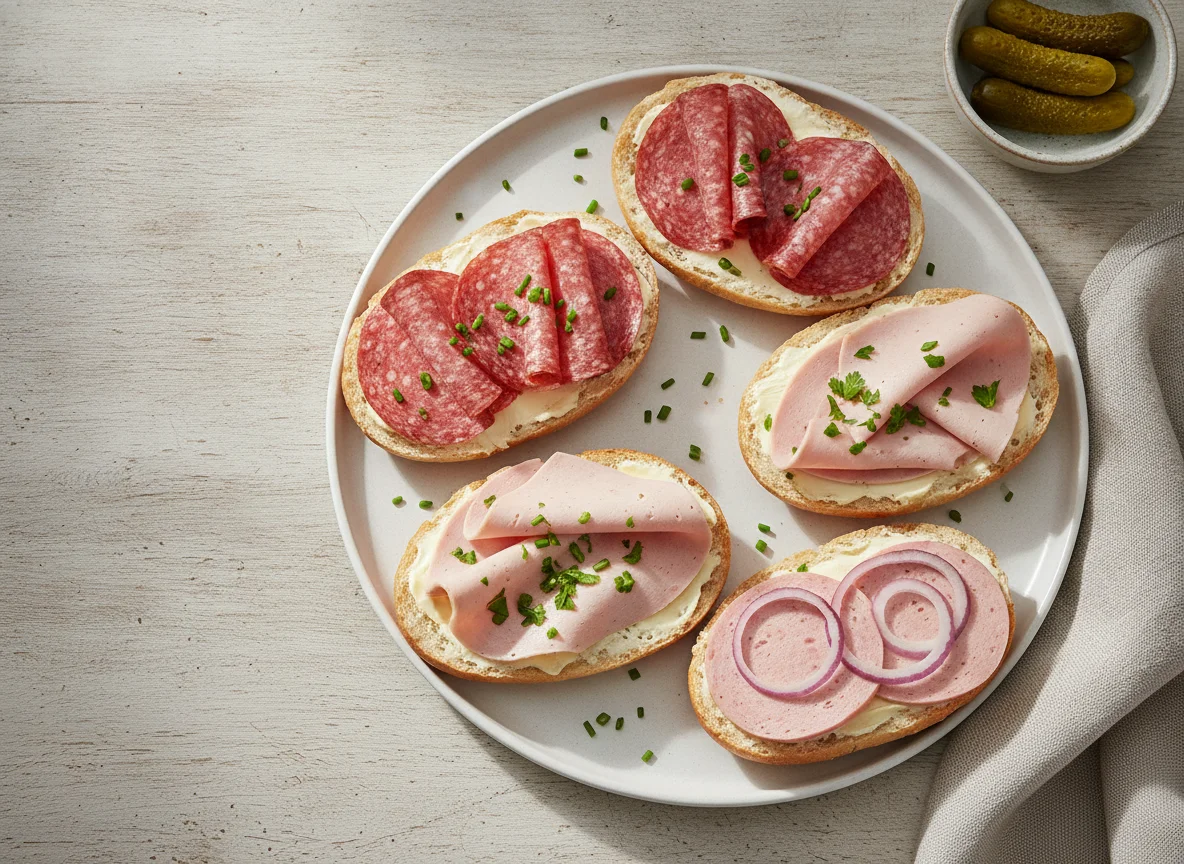 Belegte Brötchen mit Wurst photo