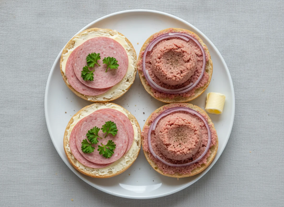 Belegte Brötchen mit Wurst und Mett photo