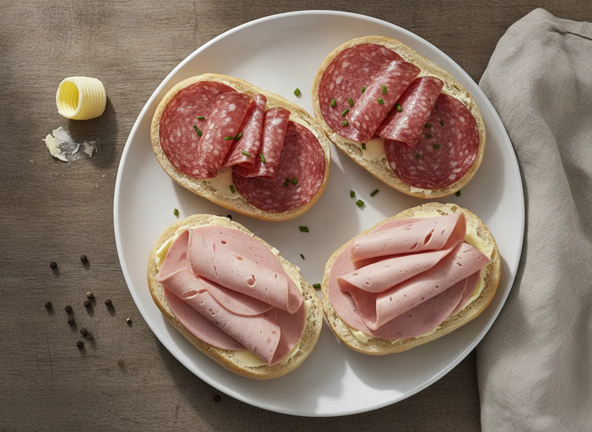 Belegte Brötchen mit Wurst und Salami photo