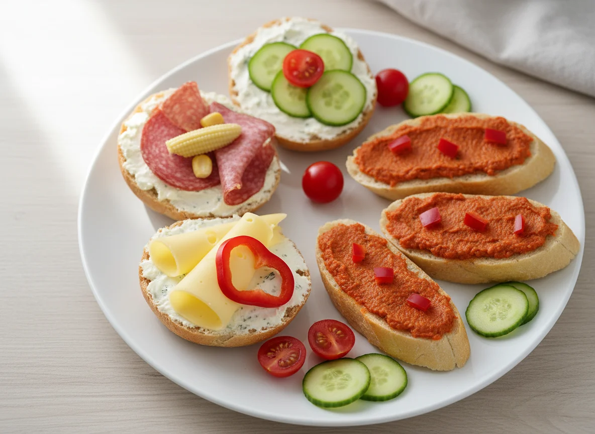 Belegte Brötchen und Baguette-Scheiben photo