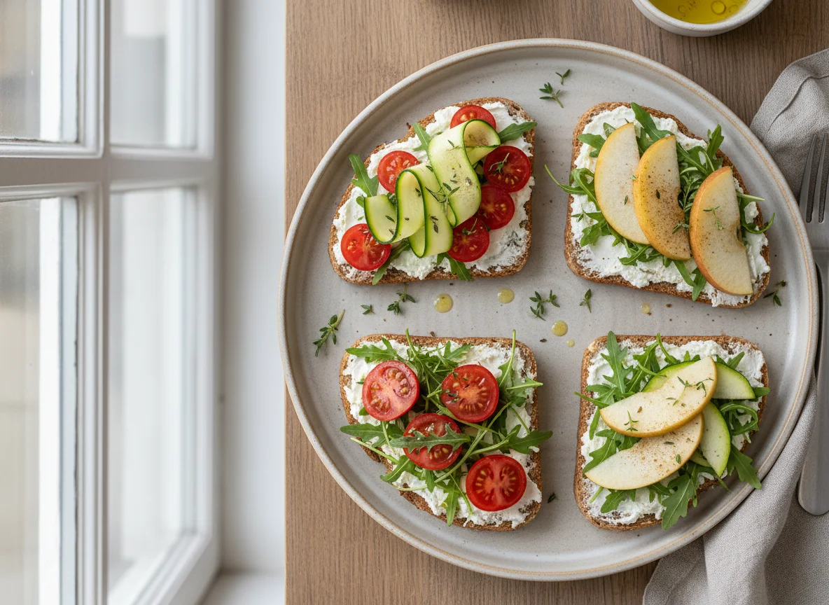 Belegte Brote mit Apfelspalten photo