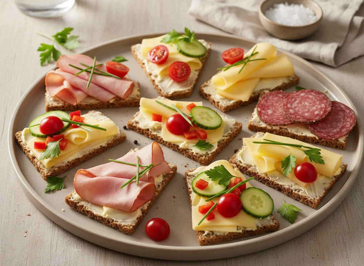 Belegte Brote mit Aufschnitt und Gemüse photo