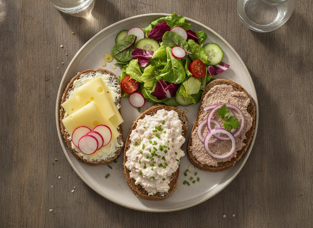 Belegte Brote mit gemischtem Salat photo
