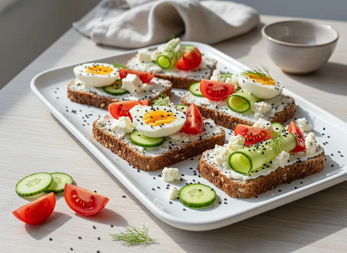 Belegte Brote mit Gemüse und Käse photo