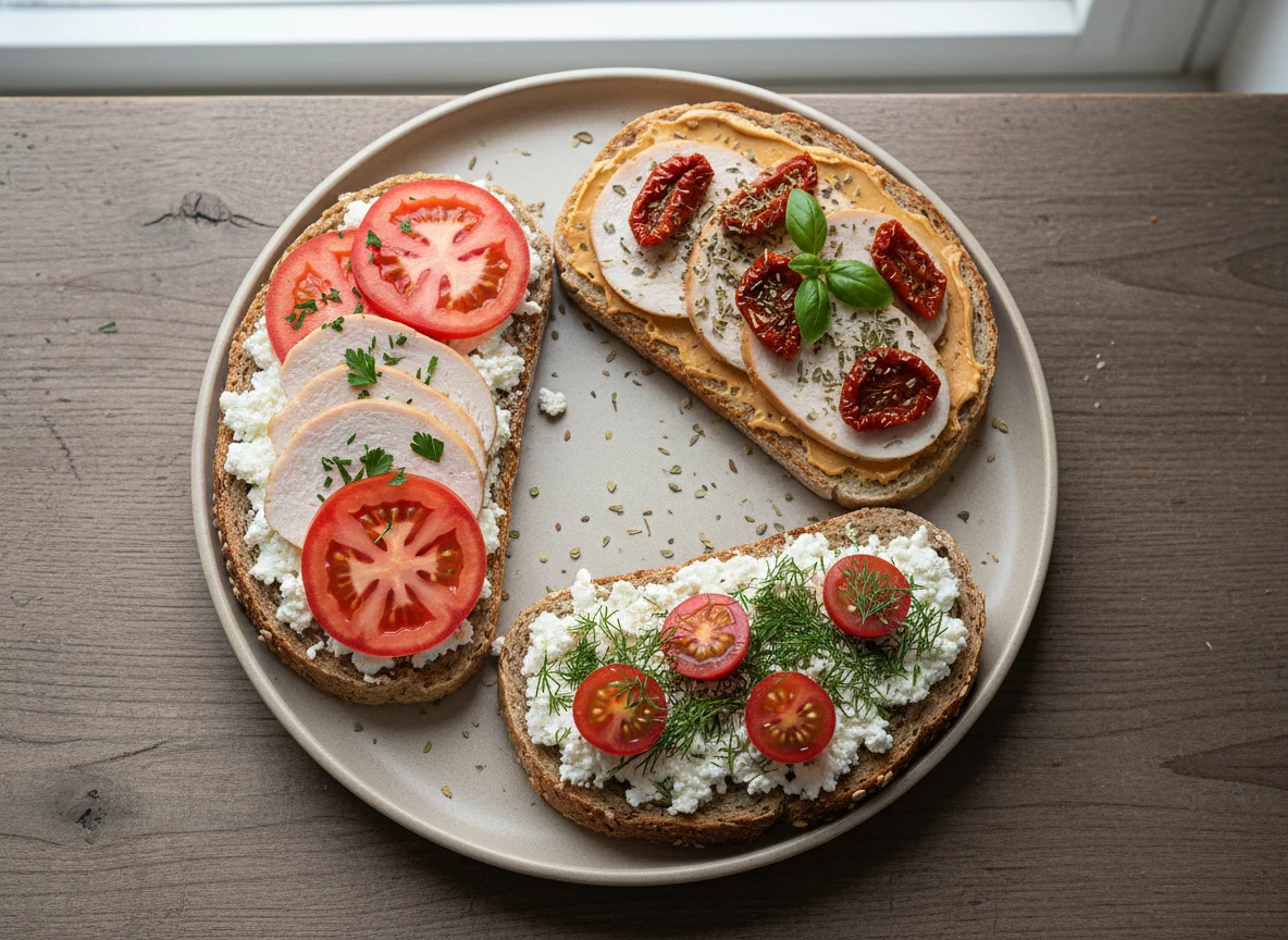 Belegte Brote mit Hähnchenbrust und Tomaten photo