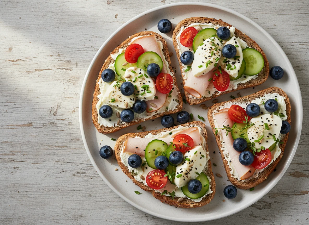 Belegte Brote mit Heidelbeeren photo