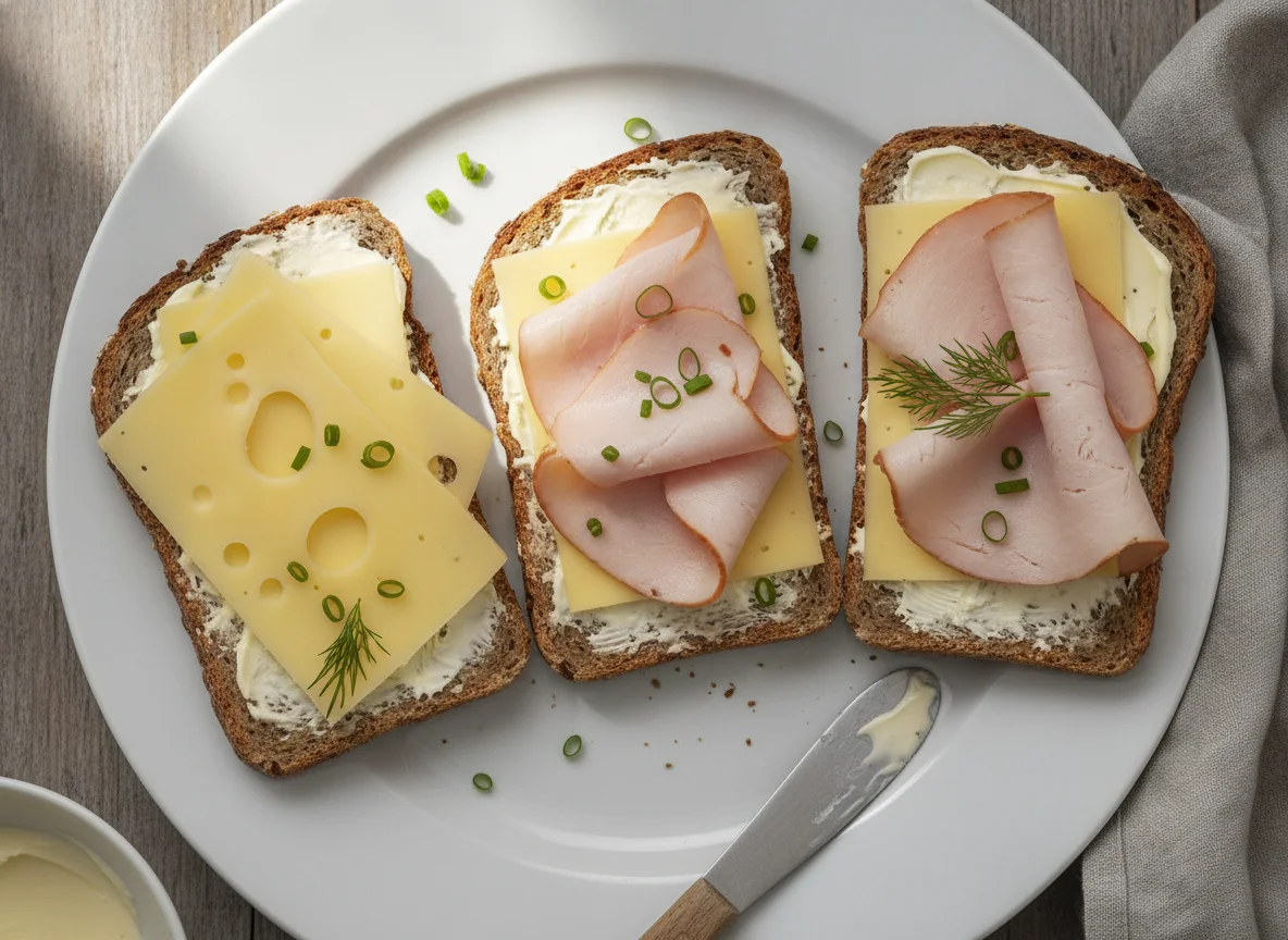 Belegte Brote mit Käse und Putenbrust photo