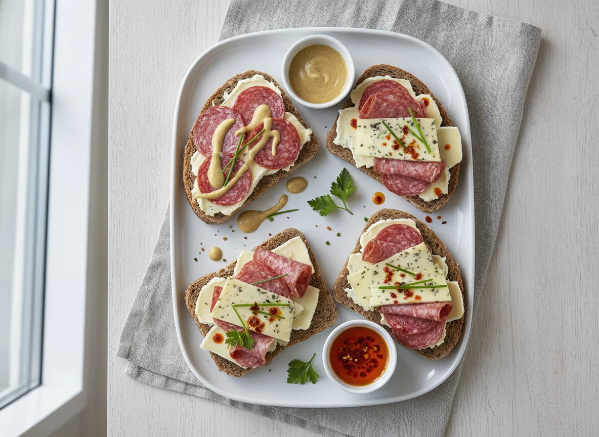 Belegte Brote mit Käse und Salami photo