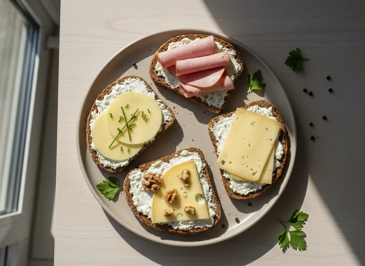 Belegte Brote mit Käse und Wurst photo