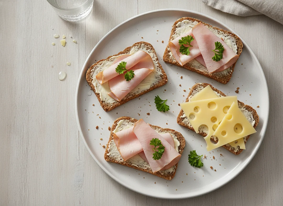 Belegte Brote mit Putenbrust und Käse photo