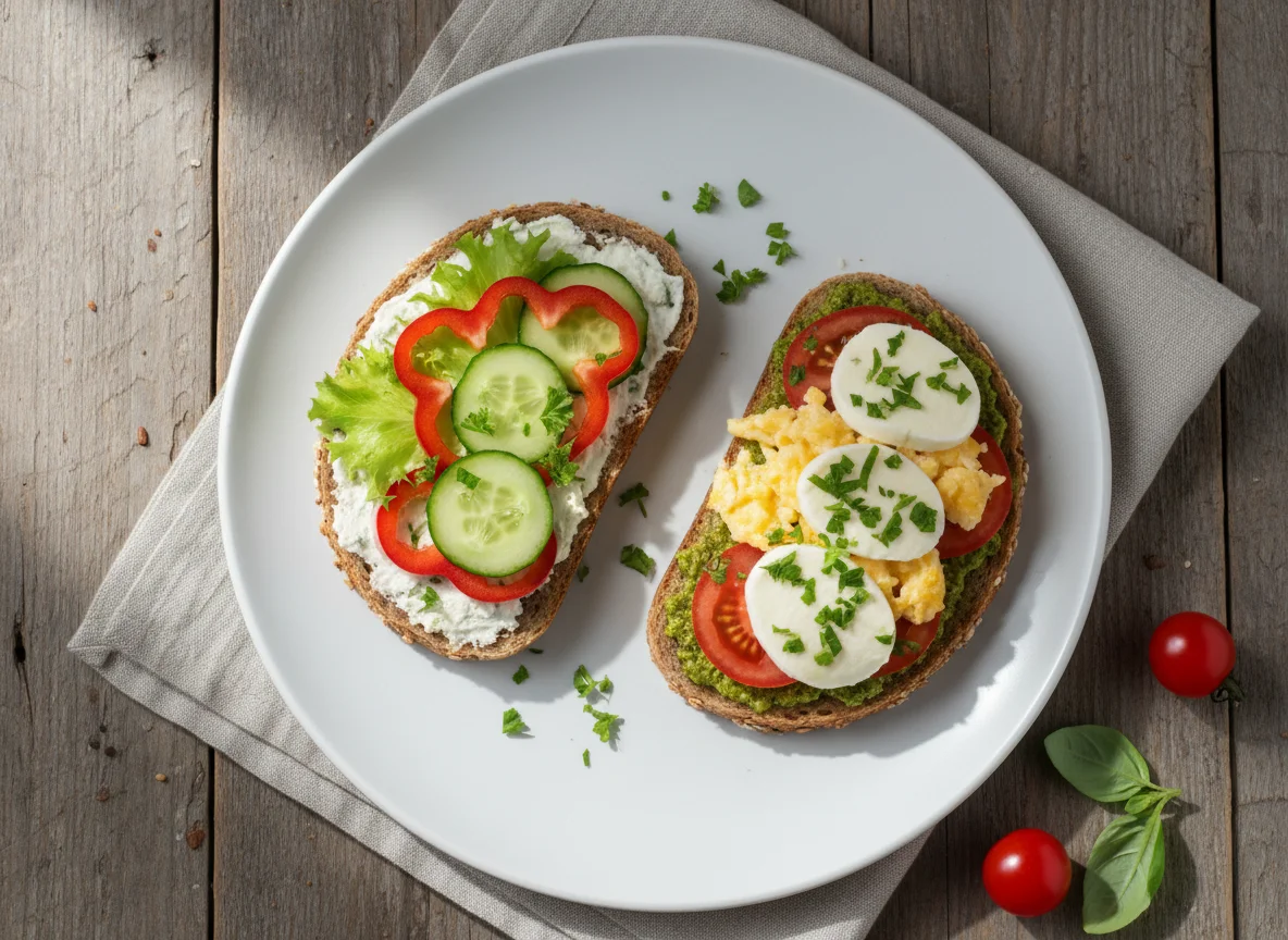 Belegte Brote mit Rührei photo