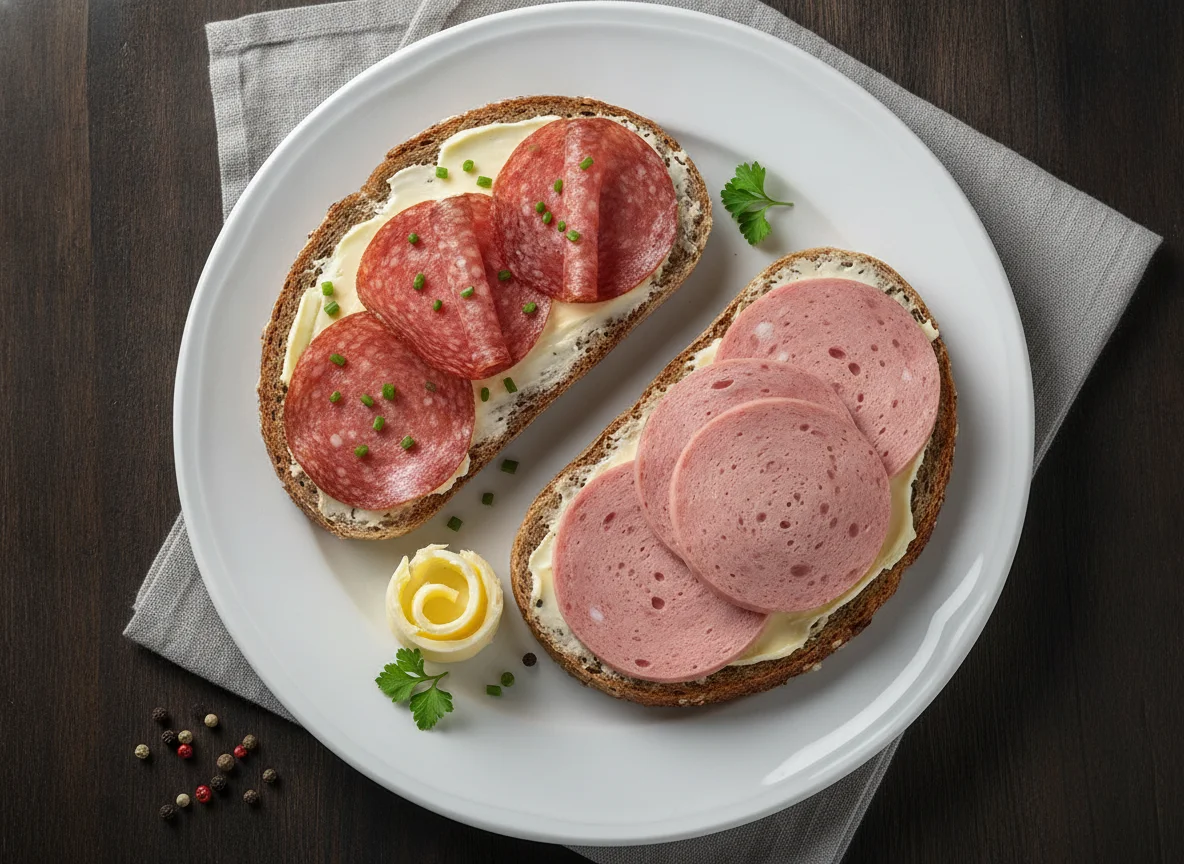 Belegte Brote mit Salami und Fleischwurst photo
