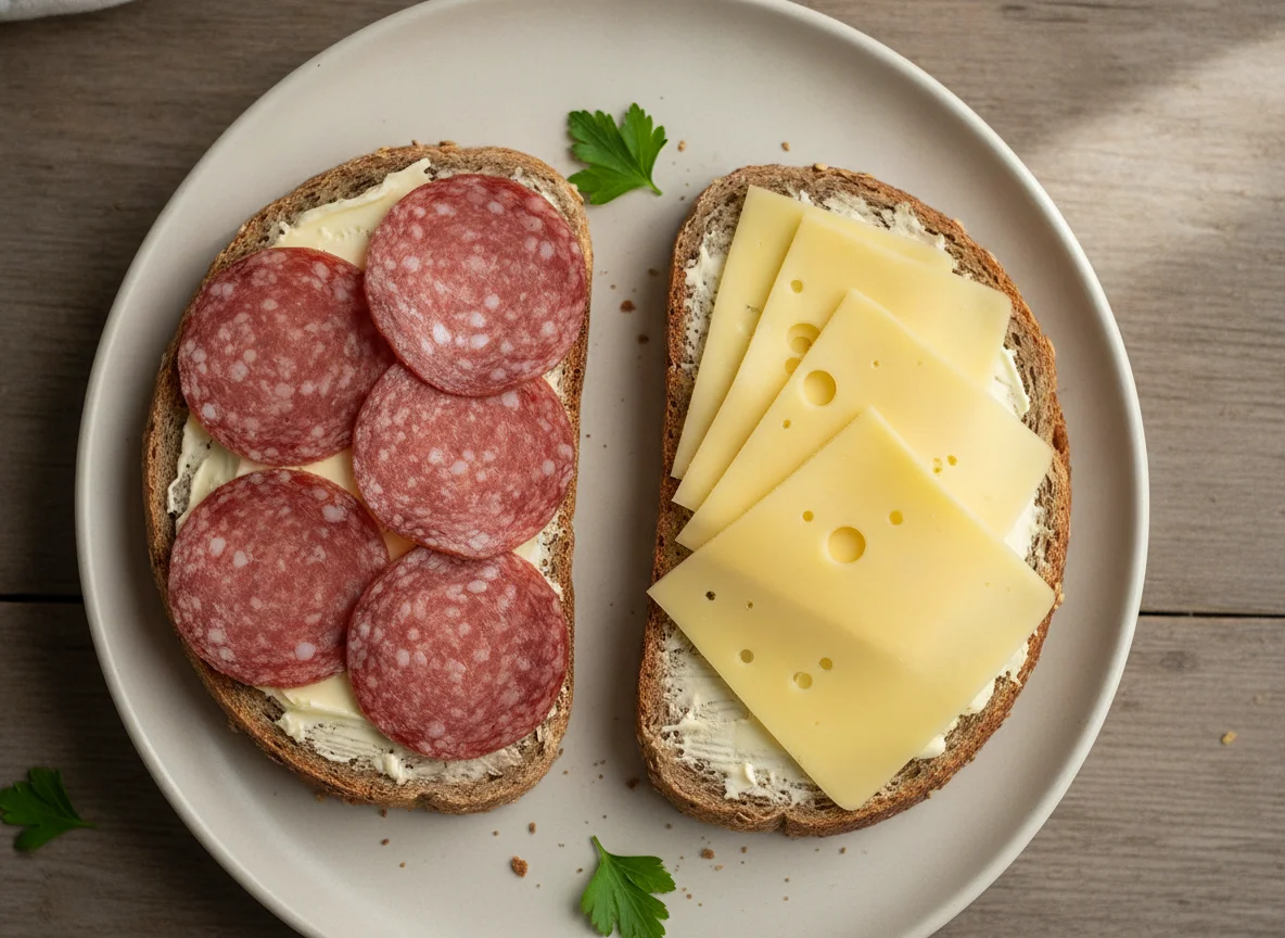 Belegte Brote mit Salami und Käse photo