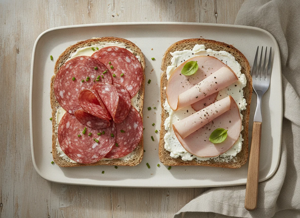 Belegte Brote mit Salami und Putenbrust photo