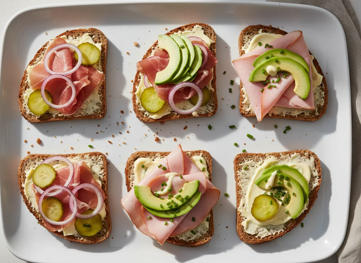 Belegte Brote mit Schinken und Avocado photo