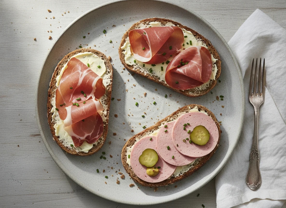 Belegte Brote mit Schinken und Wurst photo