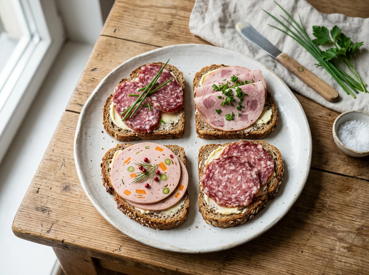 Belegte Brote mit Wurst photo