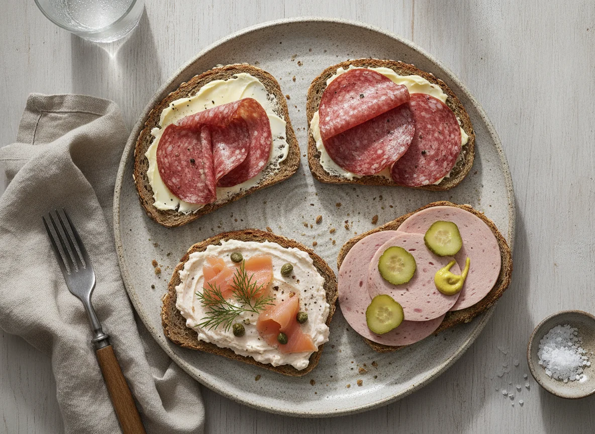 Belegte Brote mit Wurst und Aufstrich photo