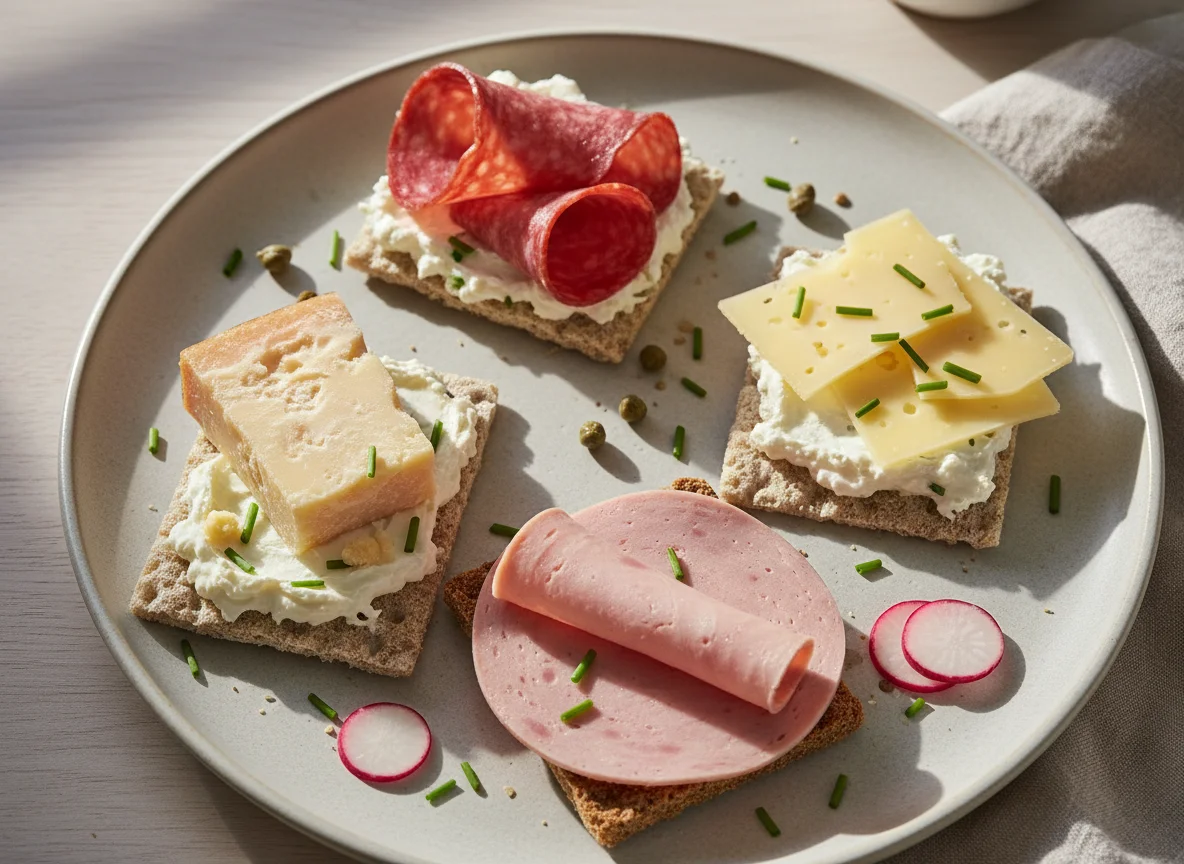 Belegte Brote mit Wurst und Käse photo