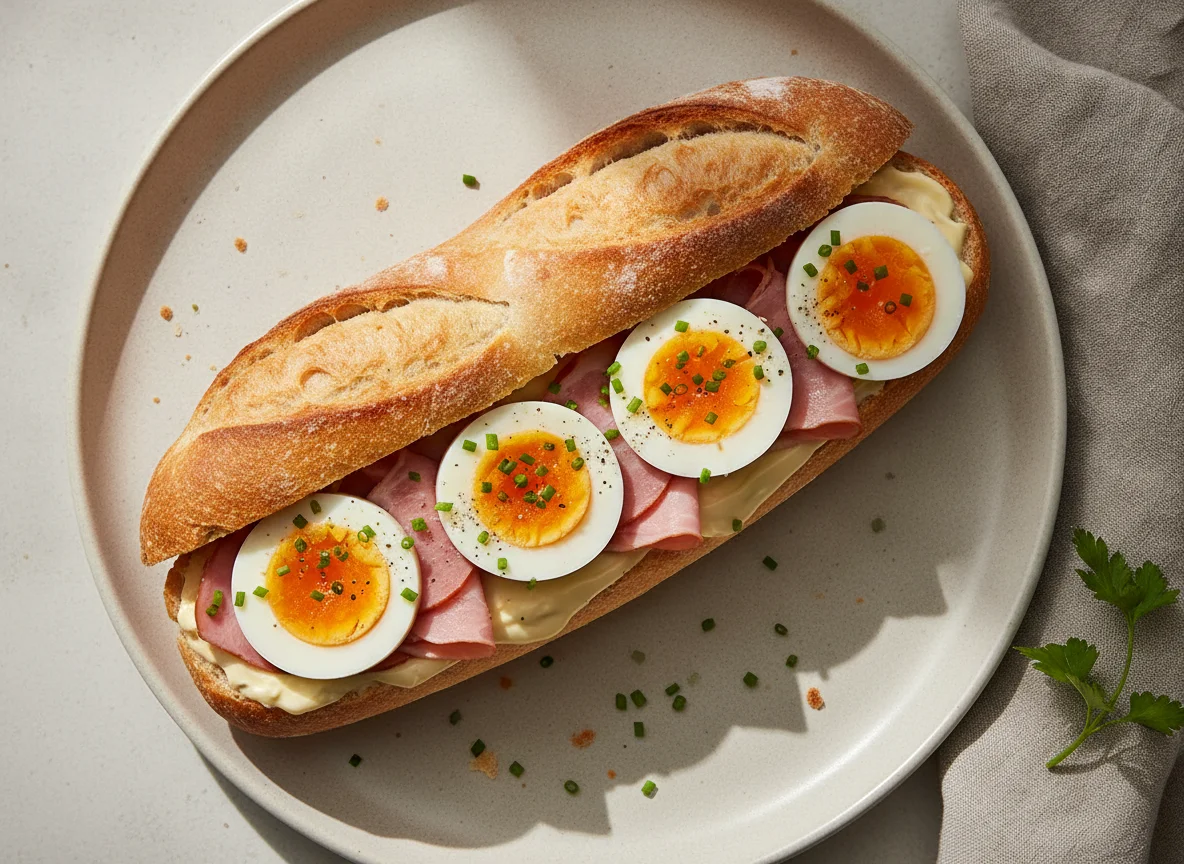 Belegtes Baguette mit Ei photo
