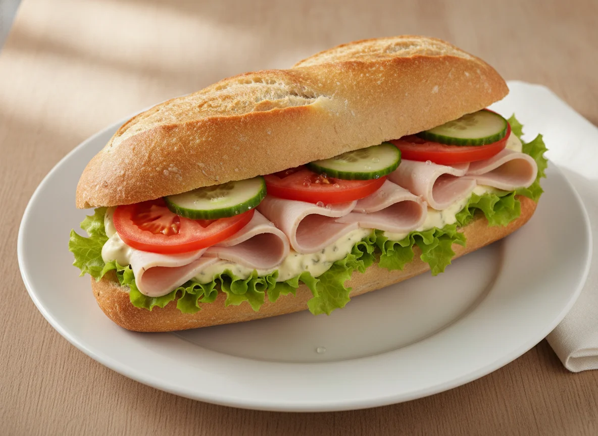 Belegtes Baguette mit Putenbrust photo