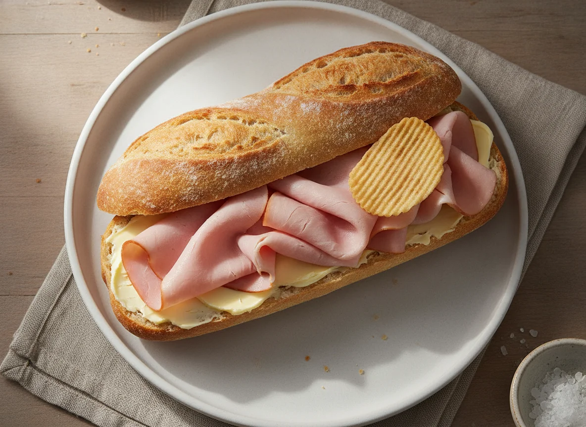 Belegtes Baguette mit Schinken photo