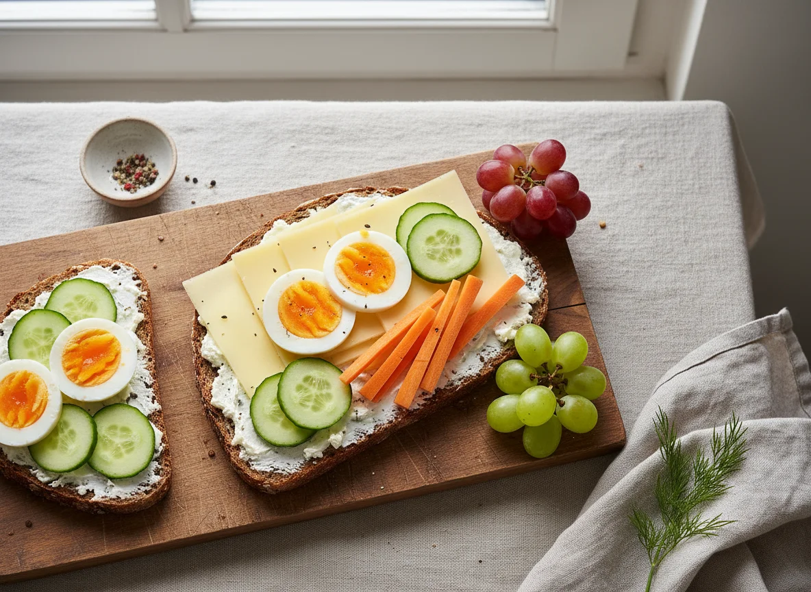 Belegtes Brot mit Ei und Gemüse photo