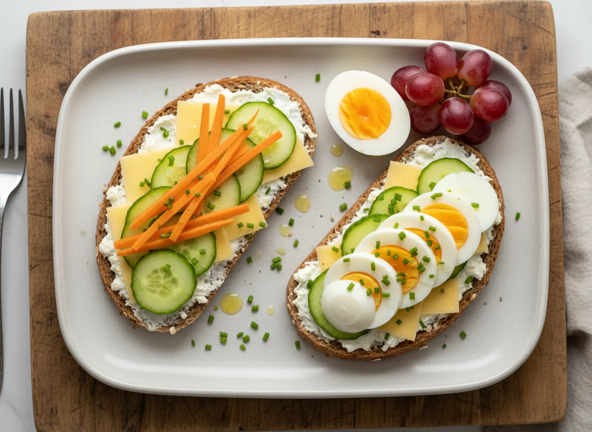 Belegtes Brot mit Gemüse und Ei photo