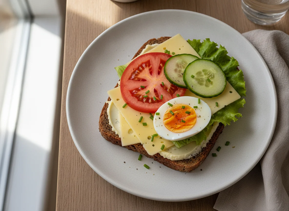 Belegtes Brot mit Käse und Ei photo