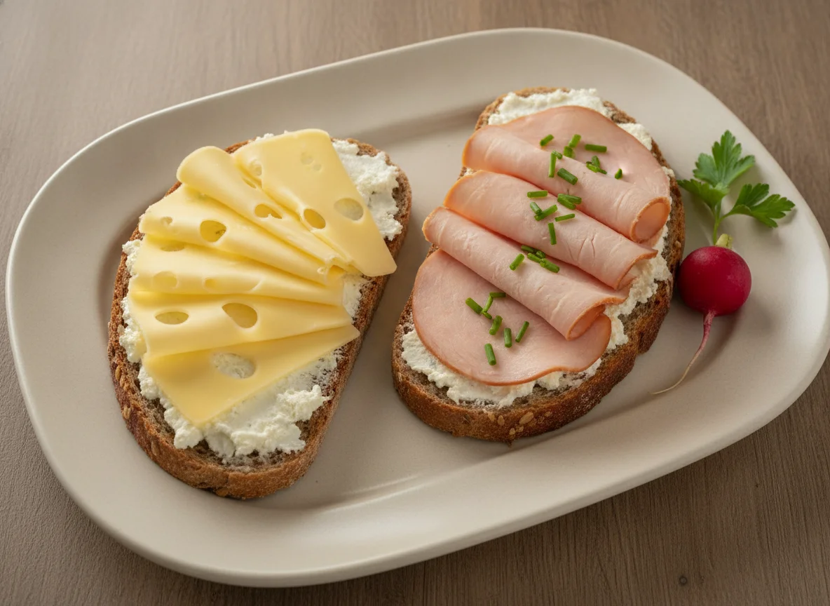 Belegtes Brot mit Käse und Putenbrust photo