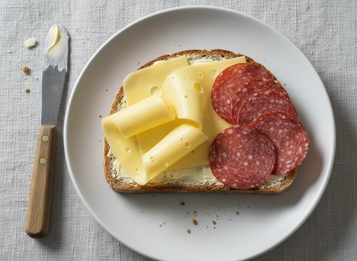 Belegtes Brot mit Käse und Salami photo
