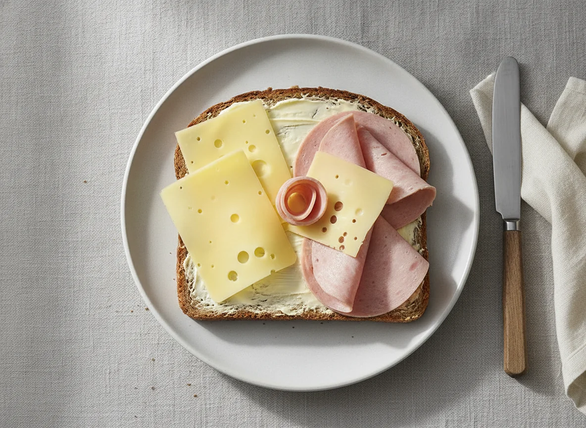 Belegtes Brot mit Käse und Wurst photo