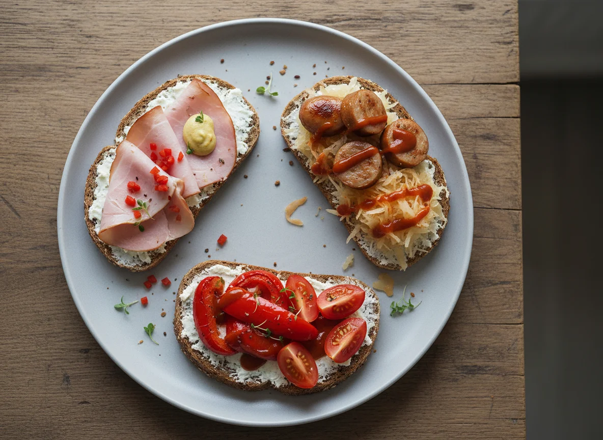 Belegtes Brot mit Paprika und Wurst photo