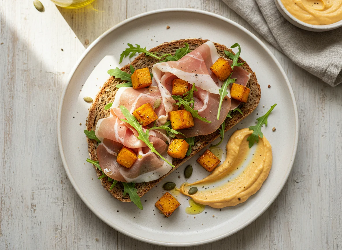 Belegtes Brot mit Schinken und Gemüse photo