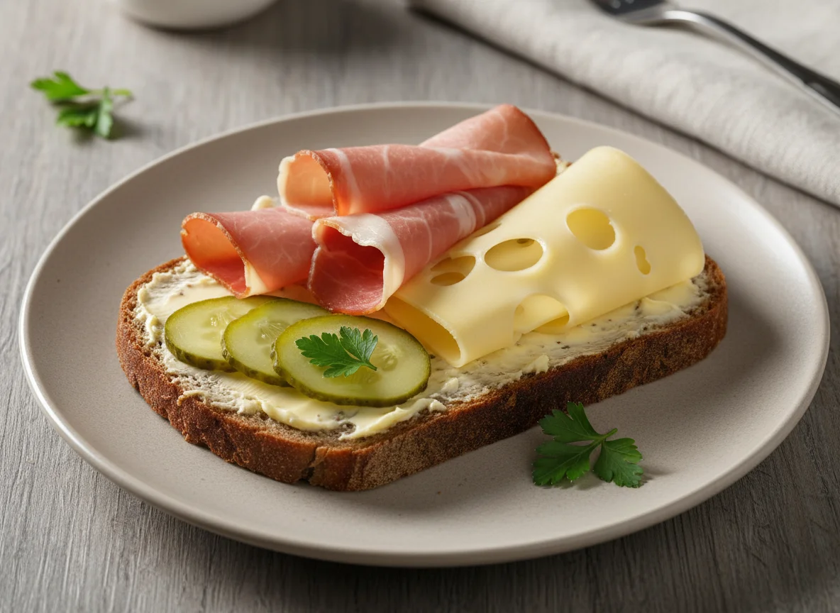 Belegtes Brot mit Schinken und Käse photo