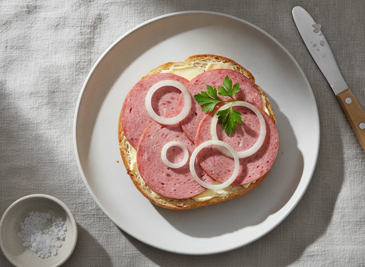 Belegtes Brötchen mit Fleischwurst photo
